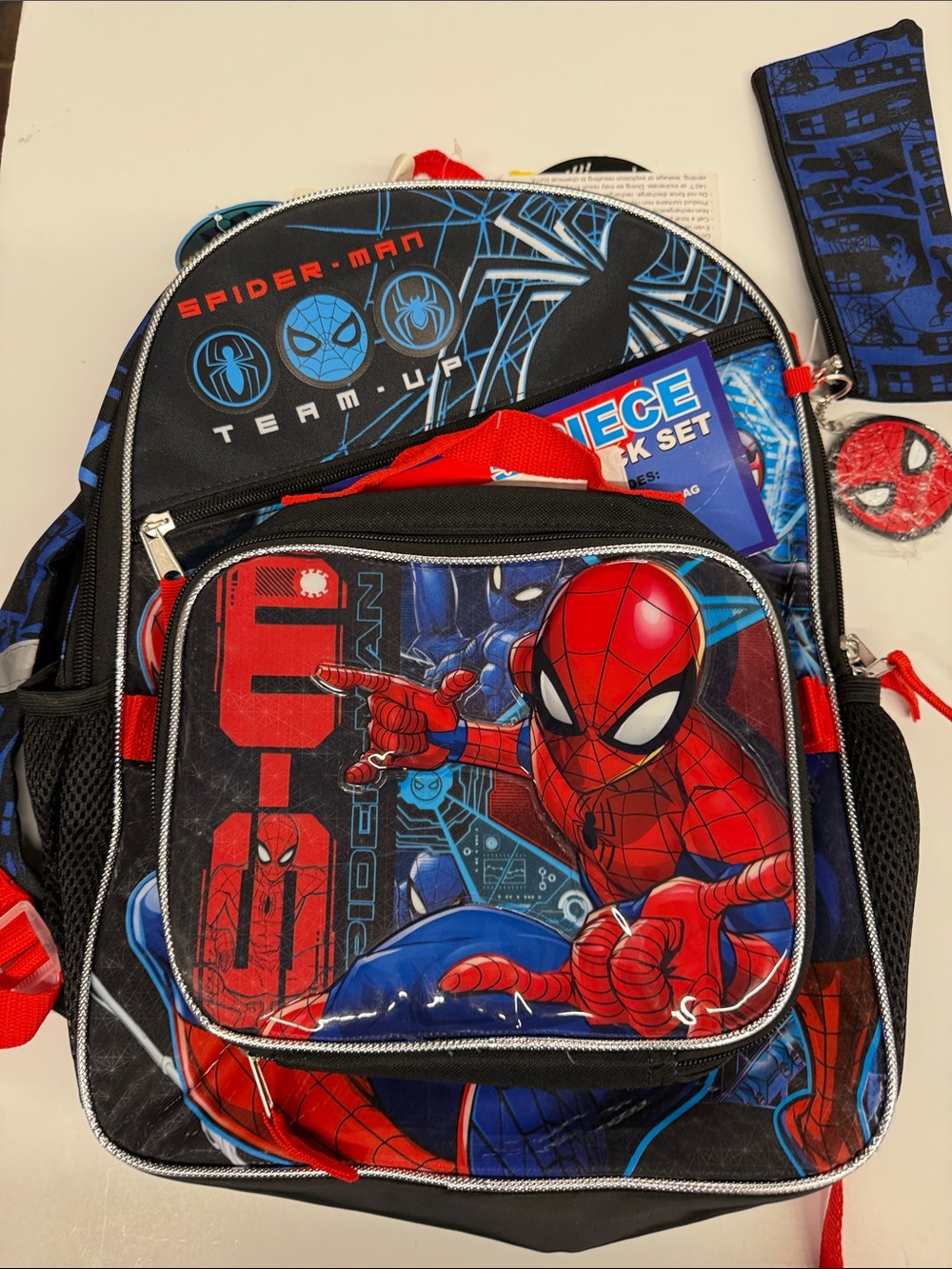 NEW Spider-Man Kids Backpack Set with Lights and Lunch box